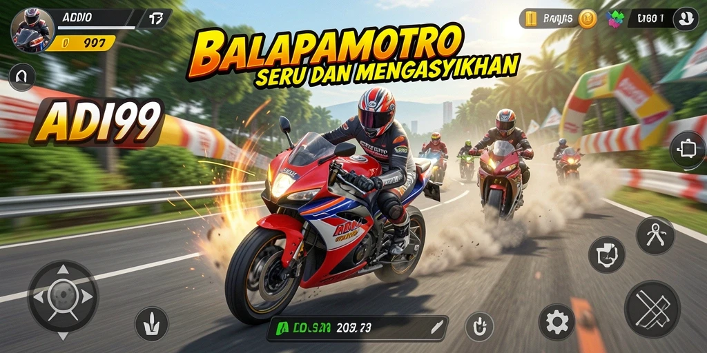 Screenshot gameplay ADI99 menampilkan aksi balapan motor yang seru.