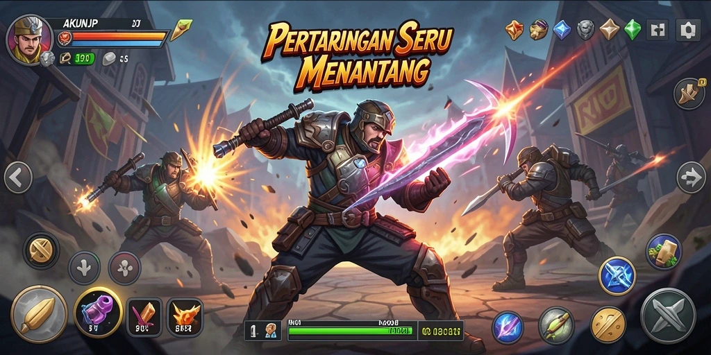 Menampilkan karakter bertarung dalam aksi seru yang mendebarkan.