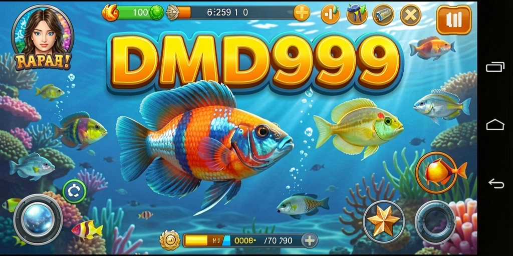 Tampilan gameplay seru dalam DMD999 saat menembak ikan.