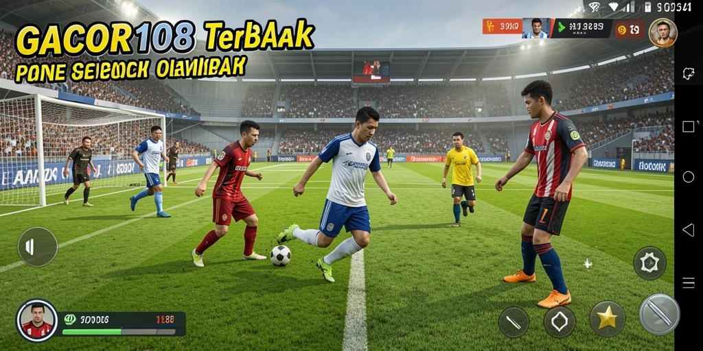 Tampilan gameplay GACOR108 dengan aksi sepak bola yang seru dan intens.