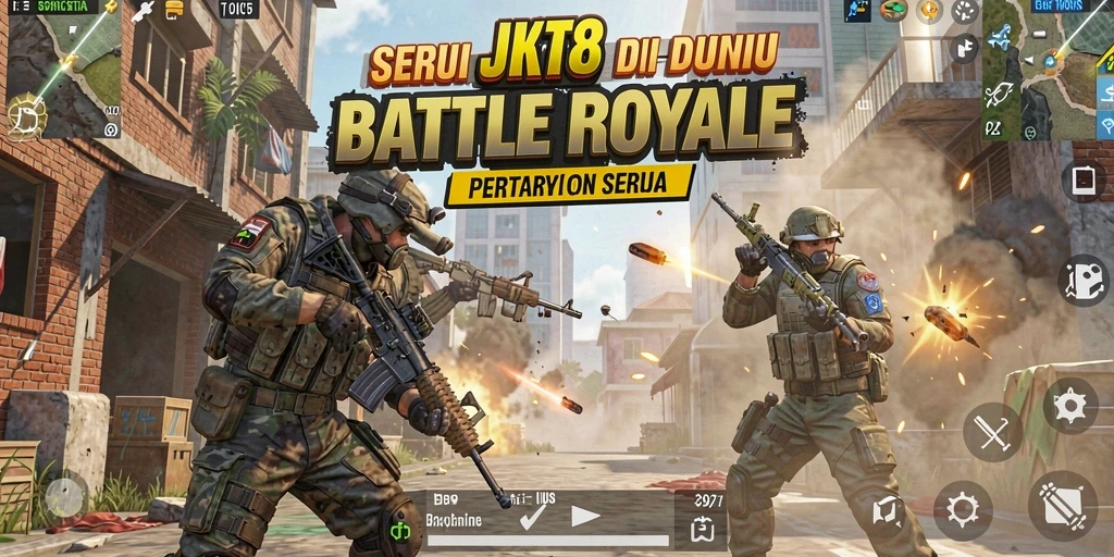 Tampilan gameplay seru JKT8 dalam pertempuran Battle Royale.