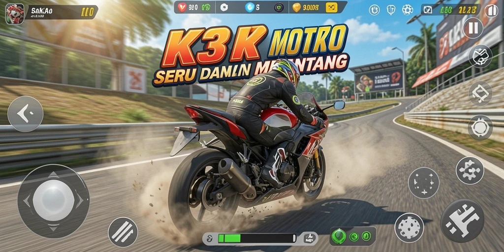Tampilan gameplay K3K3 dalam balapan motor yang mendebarkan.