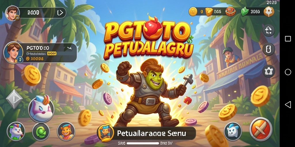 Screenshot utama PGTOTO menampilkan petualangan gameplay Arcade yang seru.