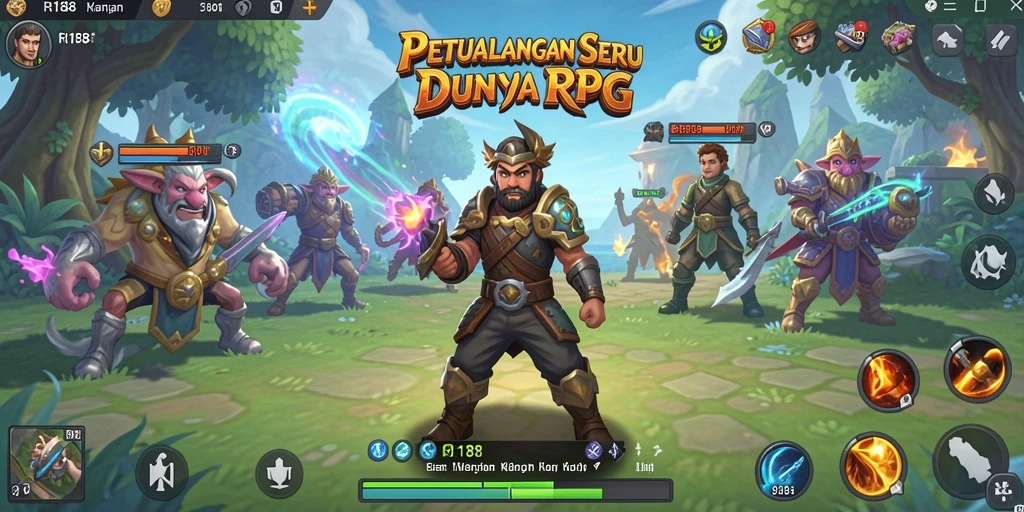 Screenshot gameplay <strong>RI188</strong> menampilkan pertarungan epik antara pahlawan dan monster.