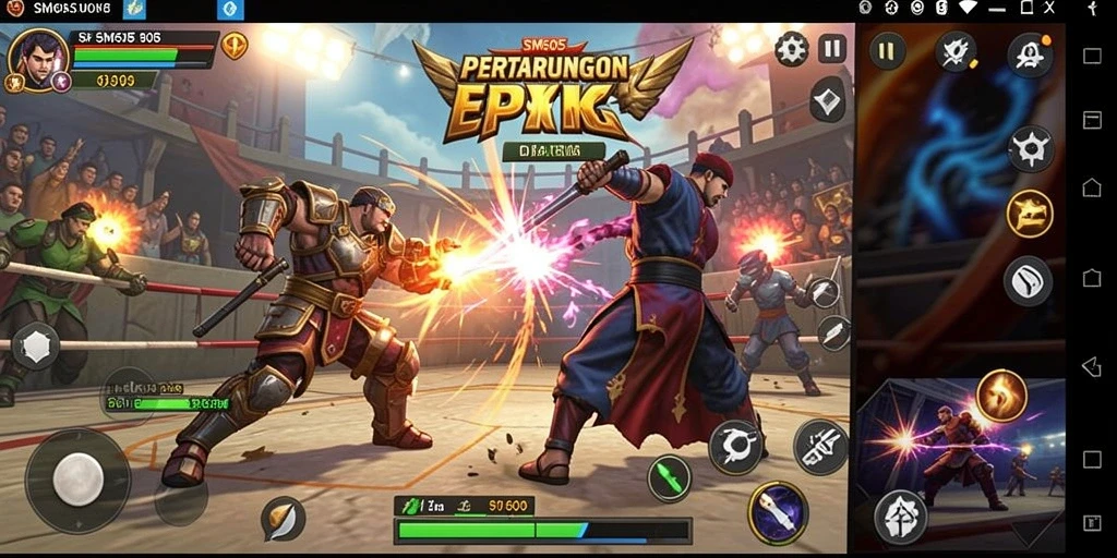 Tampilan seru pertarungan di SM605 dengan karakter unik.