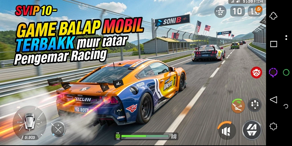 Tangkapan layar di SVIP10 menampilkan aksi balapan yang intens dan mobil yang menakjubkan.