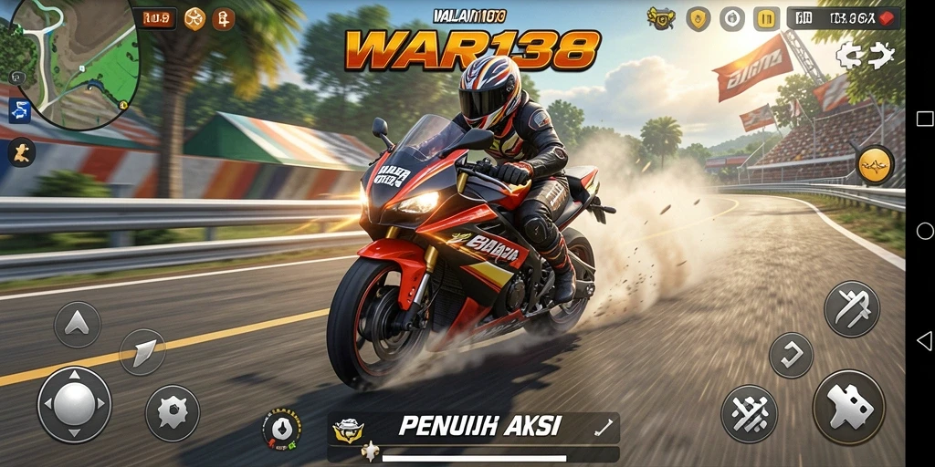 Tampilan layar utama WAR138 menampilkan aksi balapan motor yang mendebarkan.